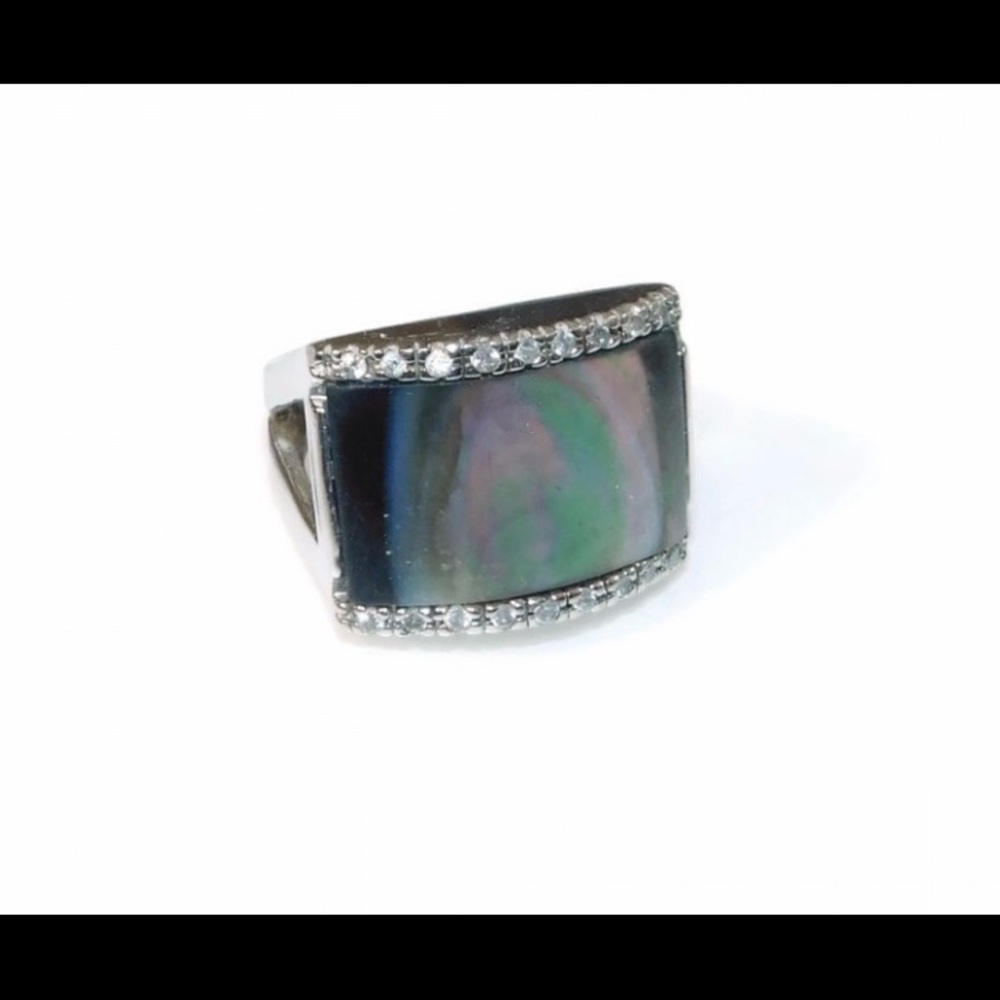 Sterling Silver Abalone Shell Statement Ring Sz 8 - image 3